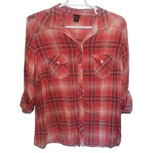 Torrid Red Plaid Button Down Shirt